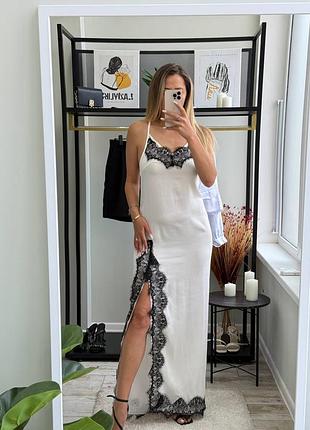 Жіноча сукня плаття літнє шовкова комбінація із шовку з мереживом відкритою спиною спинкою