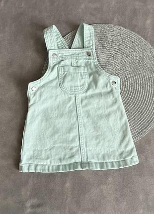 Джинсовий сарафанчик у мʼятному кольорі на 9-12 місяців
