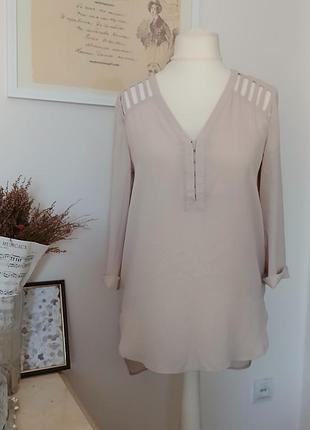 Элегантная тонкая блуза бежевого цвета, сзади удлиненная 989 12, боузка, туника