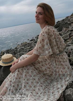 Шифоновое длинное, макси платье в мелкий цветочный принт, батал be bean