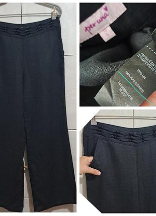 100% лён черные льняные штаны широкие женские штаны