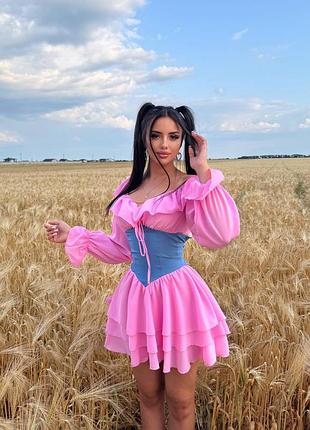 Сукня жіноча коротка міні з корсетом літня повсякденна гарна на літо літня рожева біла легка сарафан