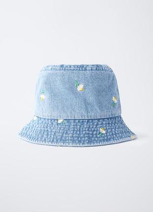 Джинсовая панамка с цветами зара zara 56 см