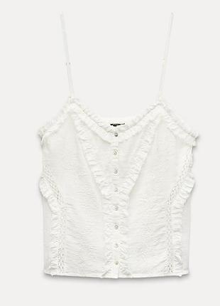 Топ zara с вышивкой и рюшами