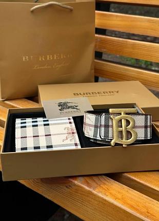 Ремінь + гаманець burberry чоловічий подарунковий набір