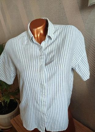 Гарна сорочка в смужку віскоза льон
