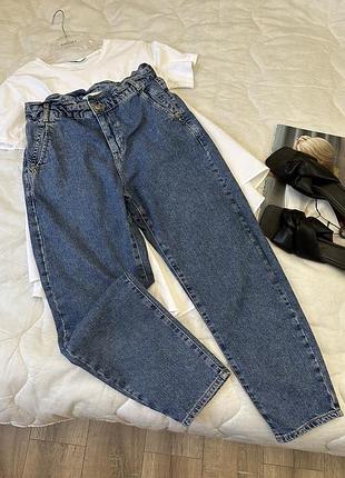 Синие джинсы слоучи багги на резинке с высокой посадкой zara