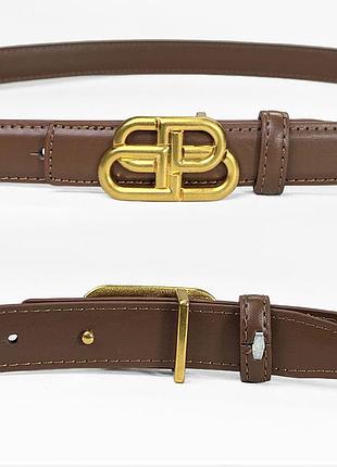 Ремень женский 3см натуральная кожа + коробка, ремень из натуральной кожи коричневый золотой пояс стиль баленсиага balenciaga