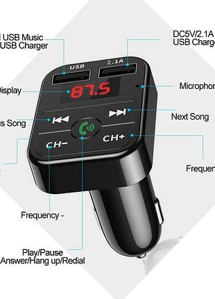 Модулятор fm, трансмісер, автомобільний bluetooth-mp3-плеєр із гучним зв'язком, usb, заряджання