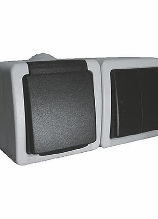 Выключатель 2-кл + розетка с/з влагозащищенная ip54 титан