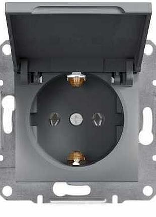 Розетка із заземленням із кришкою сталь schneider asfora eph3100162