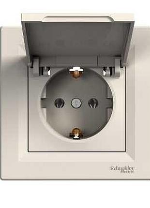 Розетка із заземленням із кришкою крем schneider asfora eph3100123