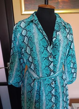 Платье - рубашка шифон шифоновая на пуговицах принт змея
