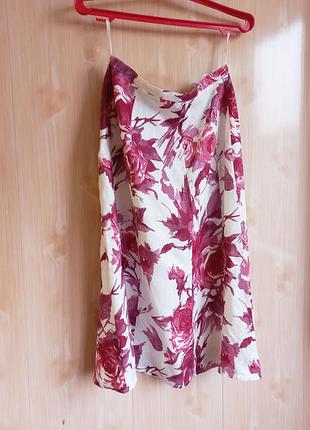 Яркая летняя льняная юбка трапеция лен в цветы квіткова спідниця