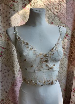 Винтажный милый топик корсетный майка маечка  винтаж y2k пеньюар вышивка ретро ночнушка coquette