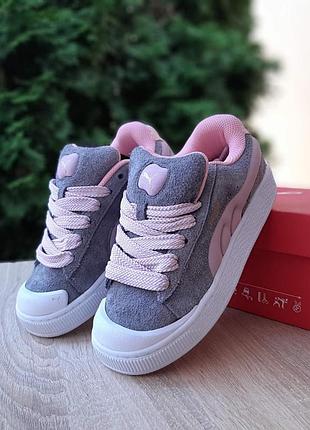 Женские качественные и стильные кеды кроссовки puma suede xl crush preserves серые с пудрой