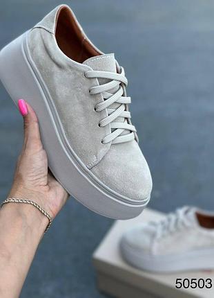 Кеди на потовщеній підошві натуральна замша