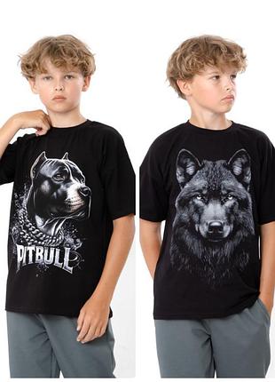 Черная футболка оверсайз с принтом, подростковая футболка свободного кроя, футболка для мальчика спюль, волка
