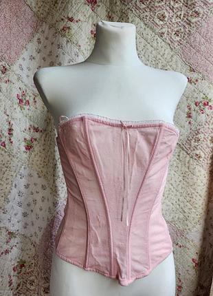 Розовый кружевной корсет винтажный стиль лолита y2k пеньюар корсаж coquette топ корсетный
