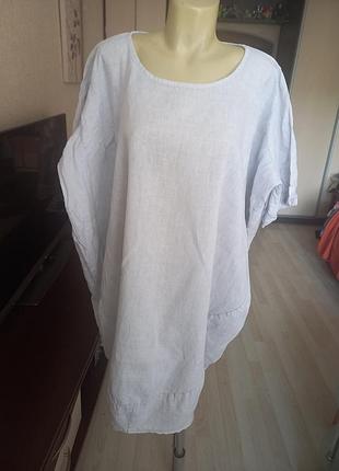 Светло- серое летнее льняное платье в стиле бохо, one size.
