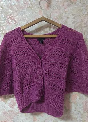 Кофточка женская, теплая, вязаная с пуговицами в стиле летающая мышь