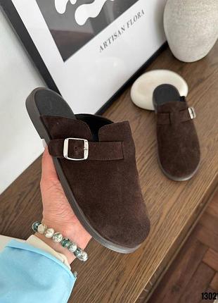 Шлепанцы клоги 13021, р.37,38,40, натуральная замша, шоколад
