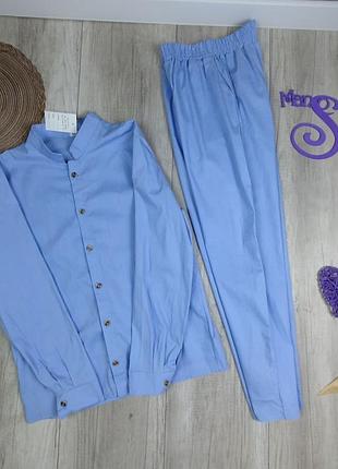 Мужской брючный костюм exclusive рубашка и брюки голубой размер l/xl