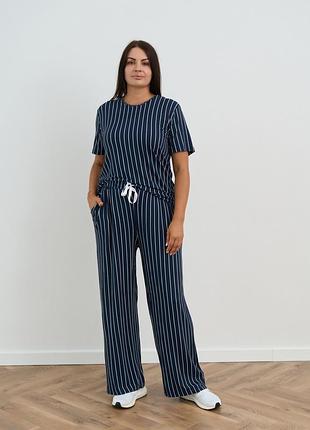 Віскозний комплект з широкими штанами - батал - смужка