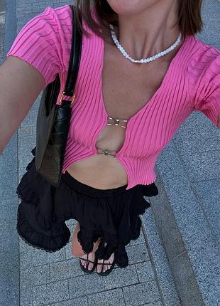 Накладной платеж ❤ турецкий кроп топ в рубчик с открытым декольте на застежках