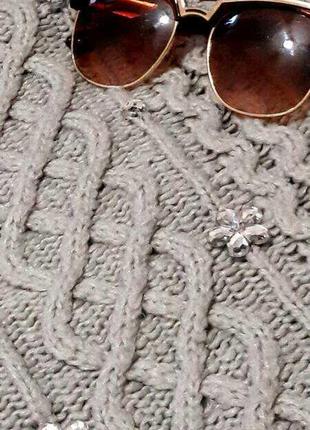 Стильный серый свитер джемпер оверсайз декорирован камнями от f&f9 фото