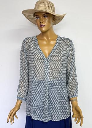 Nile натуральна шифонова блуза сорочка принт горошок біла сіра повсякденна офісна оверсайз вільний крій бохо стиль р. m l