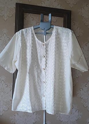 Винтажная рубашка коротким рукавом сорочка вишиванка вишивкою вінтаж ретро вінтажна блуза блузка батал 60-62 4xl-5xl 52-54 26  винтаж футболка батал