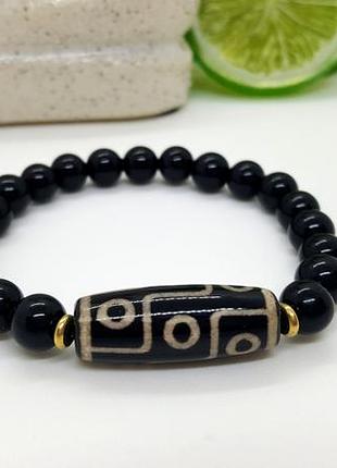 💪💣браслет-амулет богатства удачи и защиты из черного оникса с девятиглазой бусиной дзи5 фото