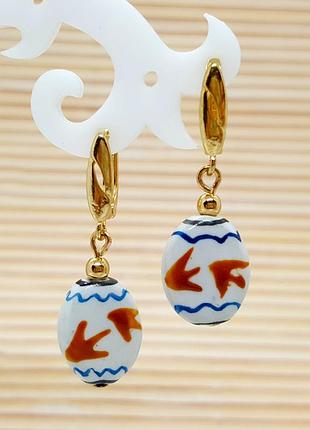 🌻🐦 серьгие "птички" ручка ручная роспись в украинском стиле