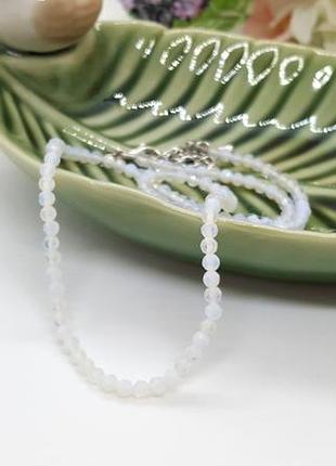 🔺🤍✨ колье-бусы чокер 3 мм лунный камень опалит ирризация7 фото