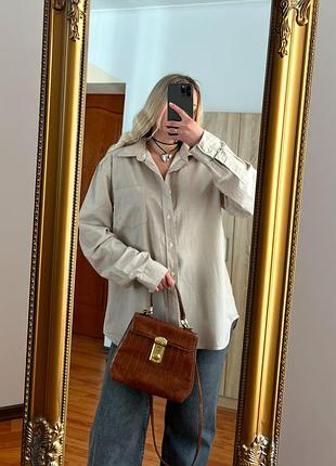 Бежева подовжена сорочка 100% бавовна цупка розмір l/xl 😍 дуже якісна