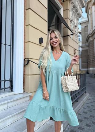 Женское летнее платье муслиновое муслин рюши короткое