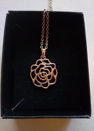 Підвіска кулон троянда на ланцюжку срібне покриття