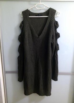 Новый трендовый удлиленный свитер -платье с порезами yours1 фото