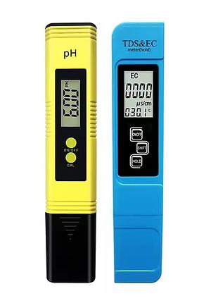 2 шт тестер жесткости воды tds ec + ph meter + батарейки
