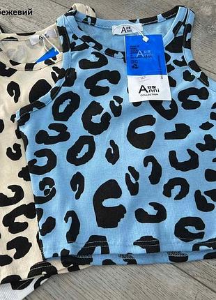 Блуза топ майка у рубчик принт лео леопард