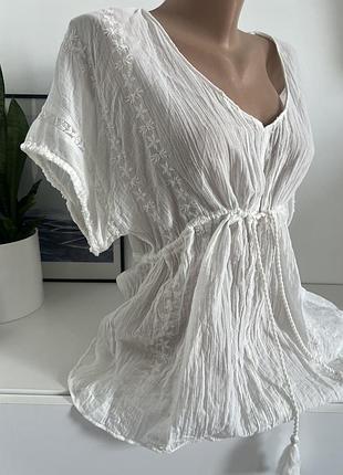 Белая блуза zara бохо легкая пляжная накидка кимоно из вышивкой туника блуза топ зара