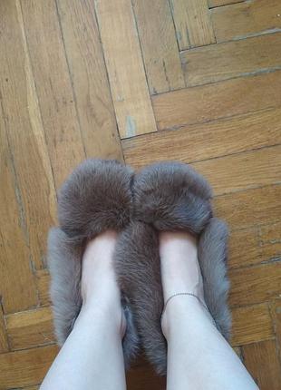 Меховые натуральные норочные тапочки обуви для дома мех норка