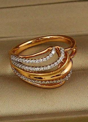 Кольцо xuping jewelry с родием струи фонтана р 18 золотистое love-shopping