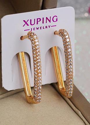 Серьги xuping jewelry квадратная дорожка из камней  2.2 см золотистые love-shopping