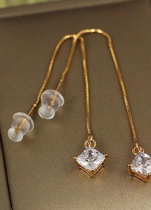 Серьги продевки xuping jewelry ромбики 7 мм золотистые love-shopping