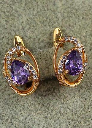 Серьги xuping jewelry водоворот с фиолетовым камнем 1,4 см золотистые love-shopping