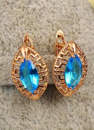 Серьги xuping jewelry маркиз с голубым камнем 1.6 см золотистые love-shopping