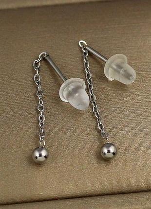 Серьги продевки xuping jewelry шарик 3 мм на цепочке 2.5 см серебристые love-shopping