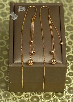 Серьги продевки xuping jewelry три шарика 7 см золотистые love-shopping